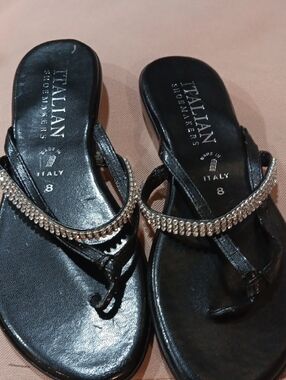 Italian Shoemakers Black Rhinestone Toe-Post Sandals